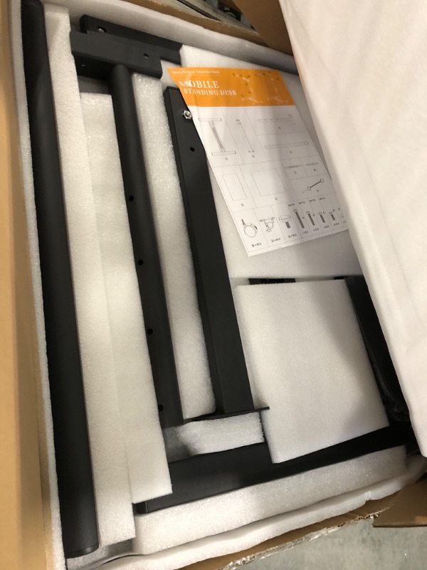 Photo 1 of Panta Height Adjustable Rolling Laptop Stand, Overbed Table with 2 Tilting Desktops, Mobile Laptop Table for Couch with Cup Holder, Mobile Computer Workstation for Office, Hospital & Home