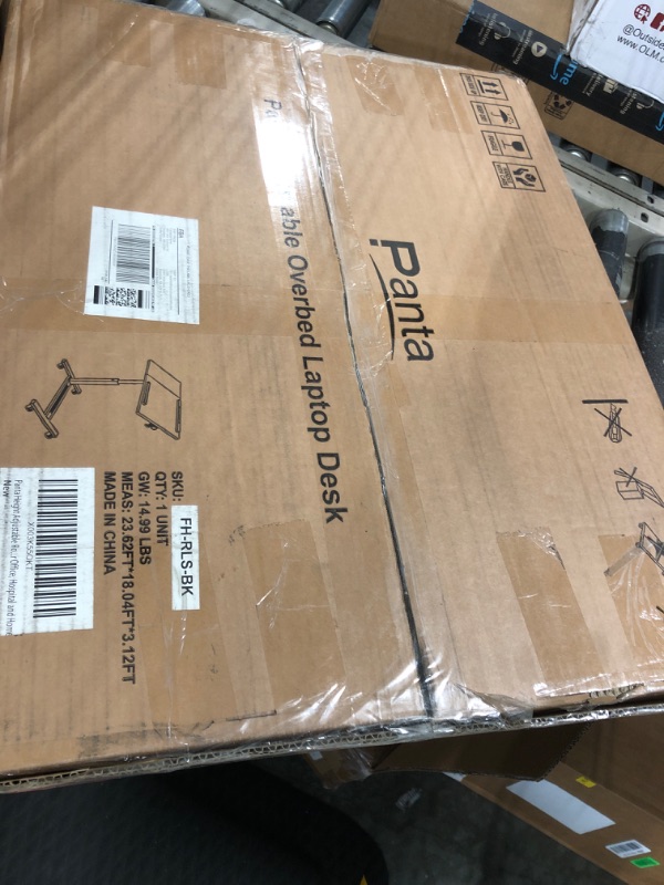 Photo 1 of Panta Height Adjustable Rolling Laptop Stand, Overbed Table with 2 Tilting Desktops, Mobile Laptop Table for Couch with Cup Holder, Mobile Computer Workstation for Office, Hospital & Home