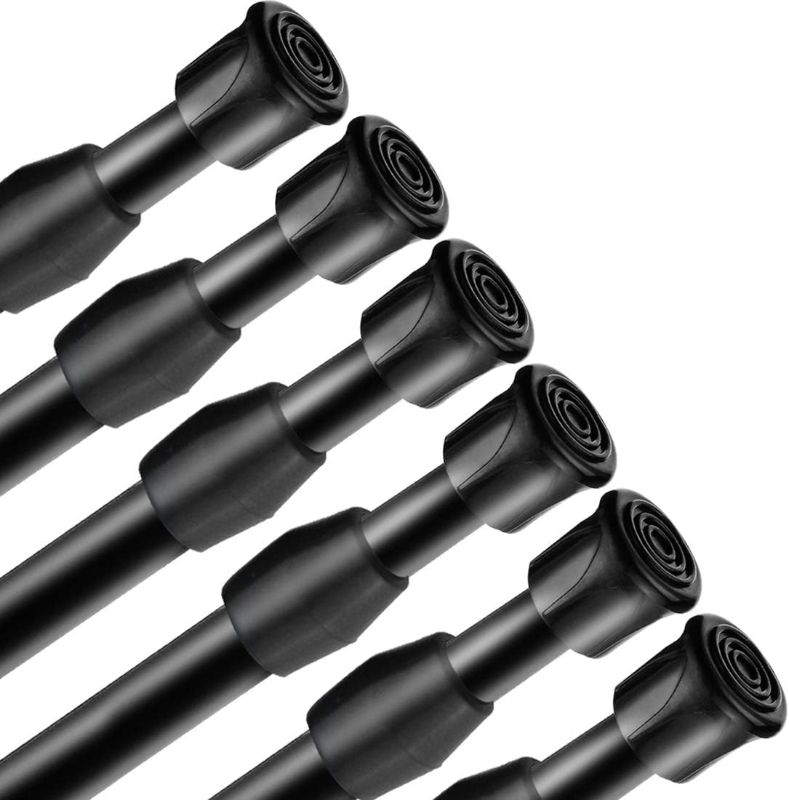 Photo 1 of 6 Pack Spring Tension Curtain Rod Adjustable Length for Kitchen, Bathroom, Cupboard, Wardrobe, Window, Bookshelf DIY Projects Black 28" to 48"- 6 Pack