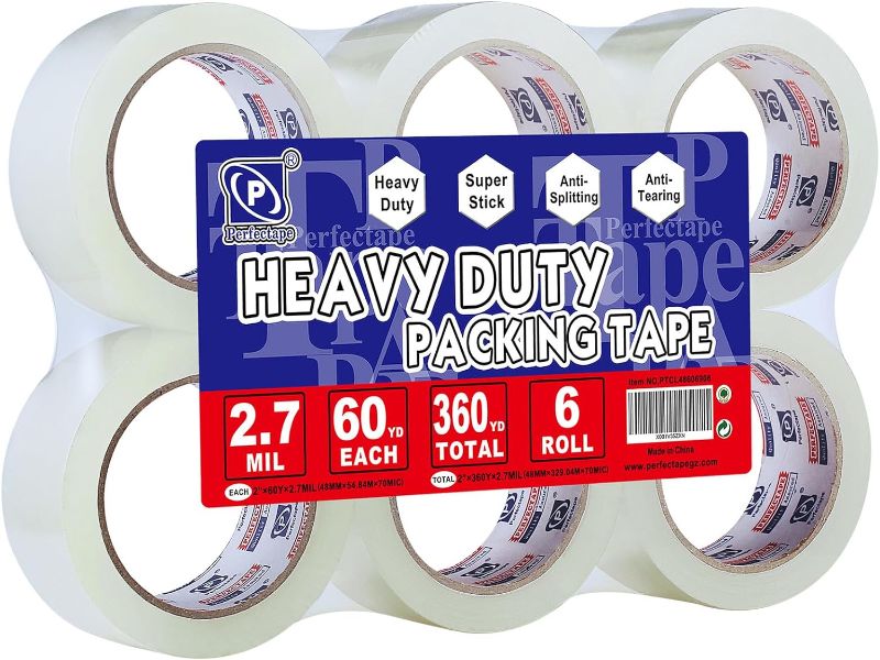 Photo 1 of Heavy Duty Packing Tape 6 Rolls, Total 360Y, Clear, 2.7 mil, 1.88 inch x 60 Yards, Ultra Strong, Refill for Packaging and Shipping