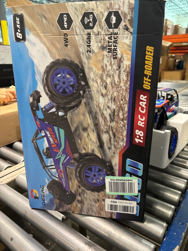 Photo 1 of DEERC DE60 Large 1:8 Scale Upgraded RC Cars Remote Control Car for Adults Boys,Off Road Monster Truck with Realistic Sound,2.4Ghz 4WD Rock Crawler Toy All Terrain Climbing,2 Batteries for 80 Min Play Classic Blue