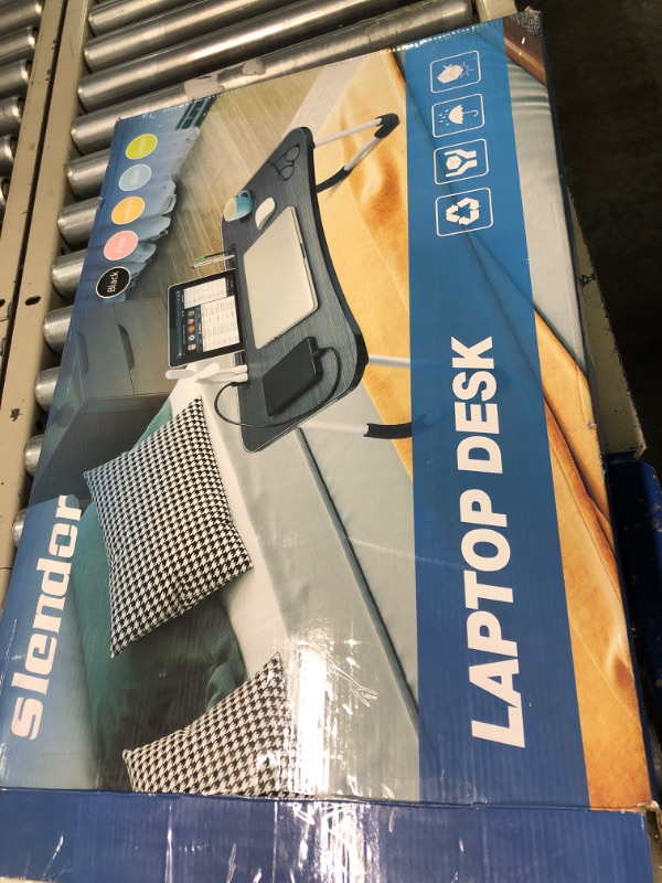 Photo 1 of Folding Lap Desk for Laptop?Portable Laptop Desk Bed Table Standing Work Table Bed Tray with 4 USB Port/Cup Holder/Drawer for Bed Couch/Sofa (Mini Lamp,Fan)