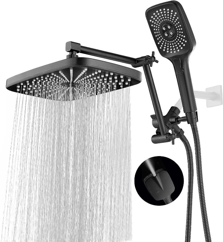 Photo 1 of 12 Inch Shower Head With Handheld, High-Pressure Rain/Rainfall Shower Heads With 3+1 Settings Handheld Spray, Including 3-Way Diverter, Extension Arm - Height/Angle Adjustable(Matte Black)