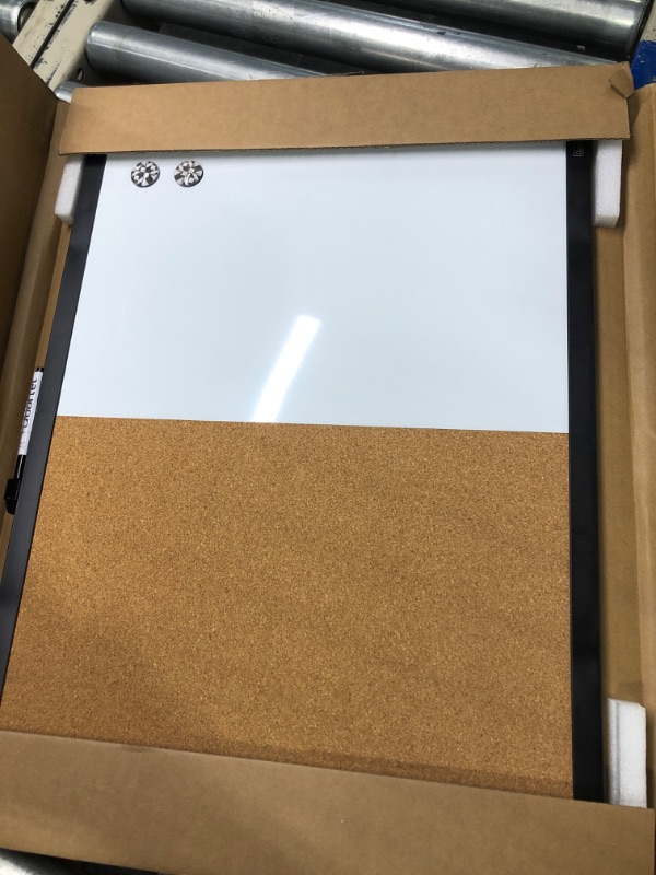 Photo 2 of 
Quartet Combination Magnetic Whiteboard & Corkboard, 17" x 23", Combo Dry Erase White Board & Cork Board, Curved Frame, Message Board, Black Frame 
