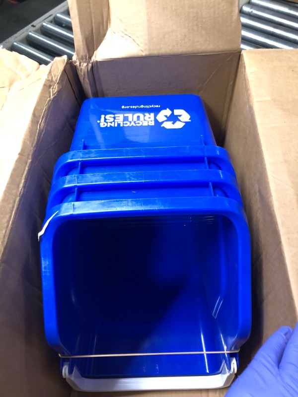 Photo 2 of 3 Pack of Bins - Blue Stackable Recycling Bin Container with Handle 6 Gallon