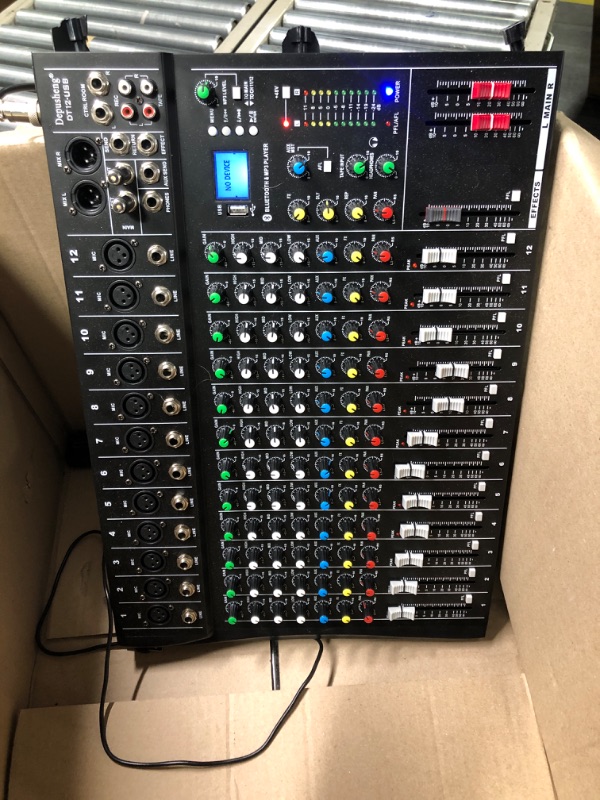 Photo 2 of ***FOR PARTS ONLY***
Depusheng DT12 Studio Audio Mixer 12-Channel DJ Sound Controller Interface w/USB Drive for Computer Recording Input, XLR Microphone Jack, 48V Power, RCA...