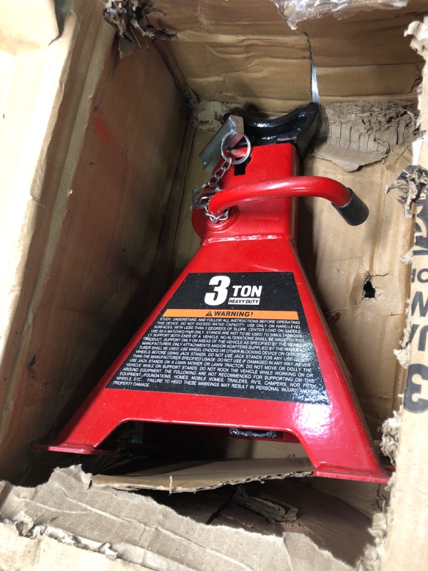 Photo 2 of BIG RED T43005A Torin Steel Heavy Duty Jack Stands: Double Locking Pins, 3 Ton (6,000 lb) Capacity, Red, 1 Pair (2 Pack) *******MISSING ONE****
