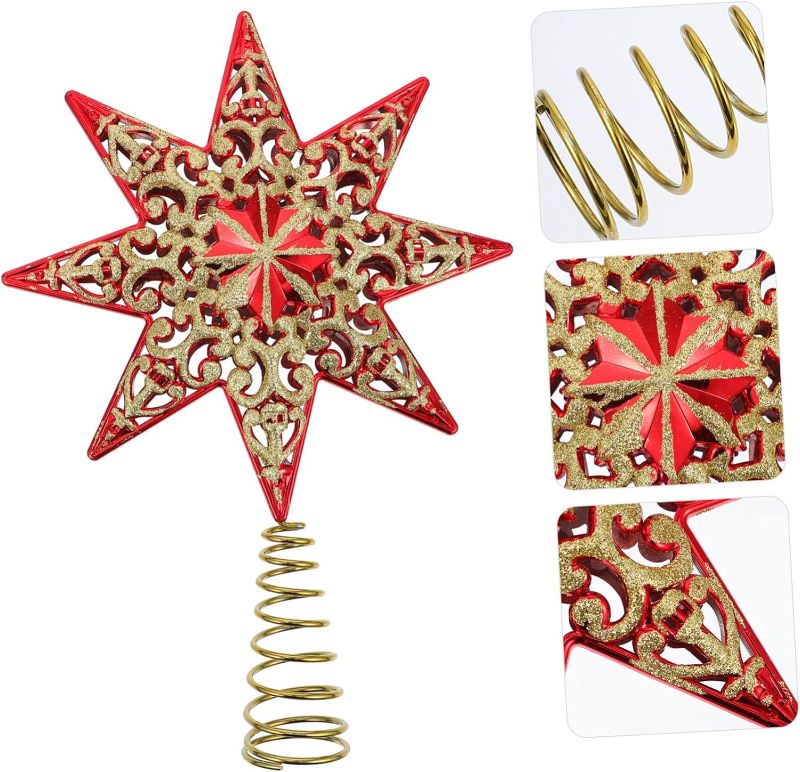 Photo 1 of 1pc Anise Tree top Star Holiday Topper Christmas Pentagram Tree Topper Home Decor Christmas Adornment Tree Doll Topper Gold Trim Creative Christmas Star 3D Iron Projector Desktop
