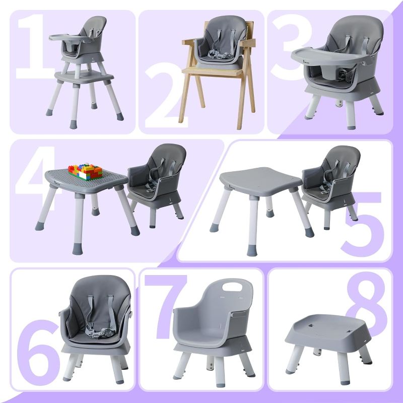 Photo 1 of Baby High Chair, 8-in-1 High Chairs for Babies and Toddlers, Baby Feeding Chair with Toddler Table and Chair Set, Portable High Chair with PU Cushion, Building Blocks for Babies (6 Mos-10 Yrs Old)