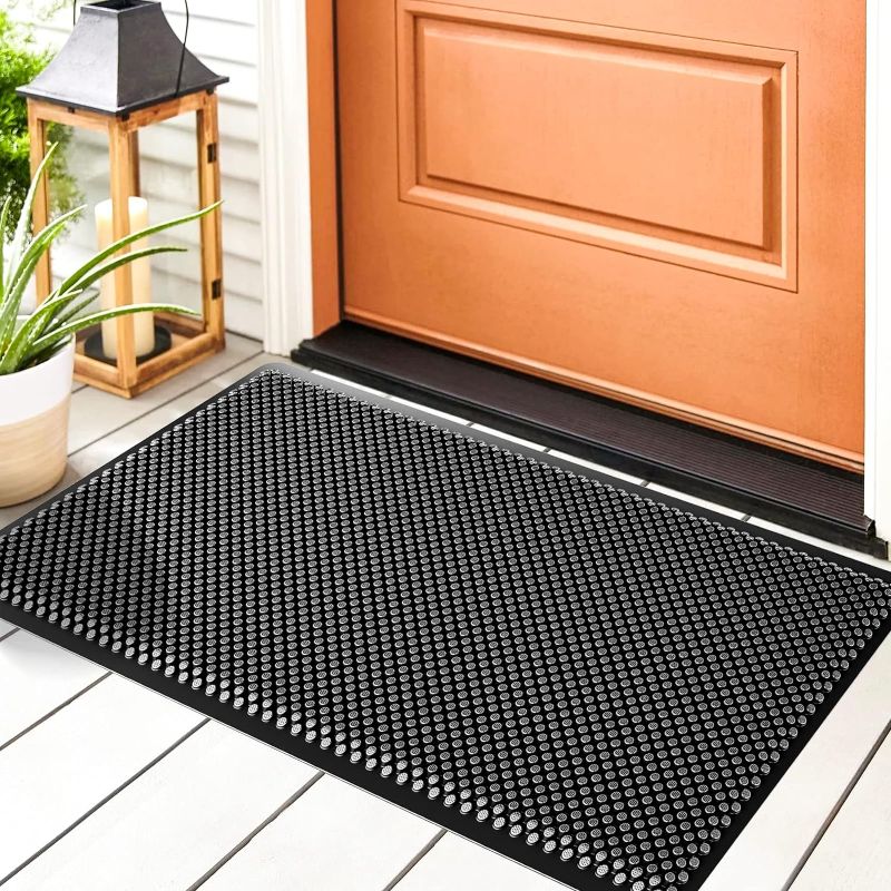 Photo 1 of Fowooyeen Outdoor Door Mat, 30'' x 17'' Silicone Scraper Front Door Mats, Durable Non-Slip Waterproof Indoor Entrance Mat, Low-Profile Shoe Clean Step Mat, Black