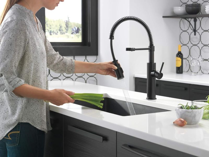 Photo 1 of  Delta Faucet Antoni Black Kitchen with Pull Down Sprayer, Commercial Style Sink Faucet, Faucets for Sinks, Single-Handle, Magnetic Docking Spray Head, Matte 18803-BL-DST