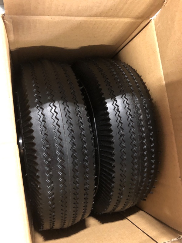 Photo 3 of GICOOL 10" Tire and Wheel, 2 Pack, 4.10/3.50-4 Pneumatic Tire, with 2.25" Offset Hub, 5/8" Axle Bore Hole, Sealed Bearings for Hand Truck Trolley Dolly Garden Wagon Gorilla Cart Wheel Replacement