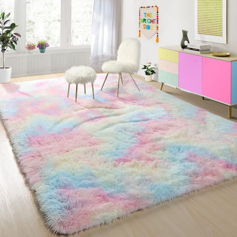 Photo 1 of 
 Rainbow Fluffy Soft Plush Area Rugs for Girls Bedroom, Shaggy Rugs for Kids Playroom,Kawaii Princess Fuzzy Rugs for Nursery Baby