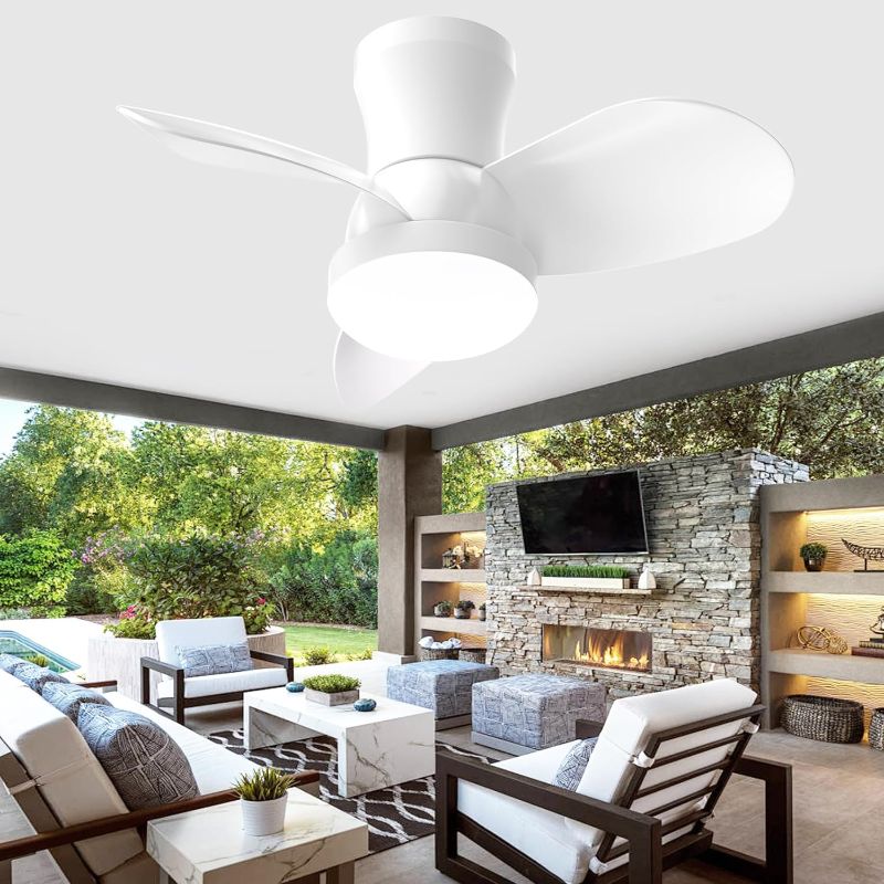 Photo 1 of alescu Ceiling Fans with Lights and Remote-Low Profile Ceiling Fan Flush Mount,Small Ceiling Fan with 6-Speeds, White Modern Fan LED Light,22 Inch Ceiling Fan for Bedroom,Kitchen,Patio,Garage,Outdoor https://a.co/d/g9fvAPm