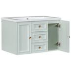 Photo 1 of 30 in. W x 18 in. D x 19 in. H Wall Mounted Bath Vanity Single Sink in Green with White Ceramic Top