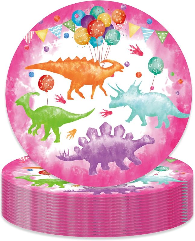 Photo 1 of 7" Pink Dinosaur Paper Plates Celebrate Party Tableware Round Disposable Dinner Paper Plates Set Jungle Dinosaur Theme Party Paper Plates Festival Party Supplies(24 pcs)
