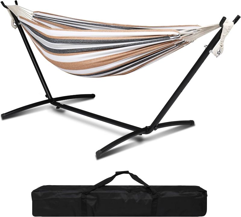 Photo 1 of 550 LBS Capacity Double Hammock with Stand Included with Portable Carrying Bag, Heavy Duty 2-Person Hammock for Outdoors & Indoors - Desert Stripe, Series TDCTZ1 - Desert Stripe
