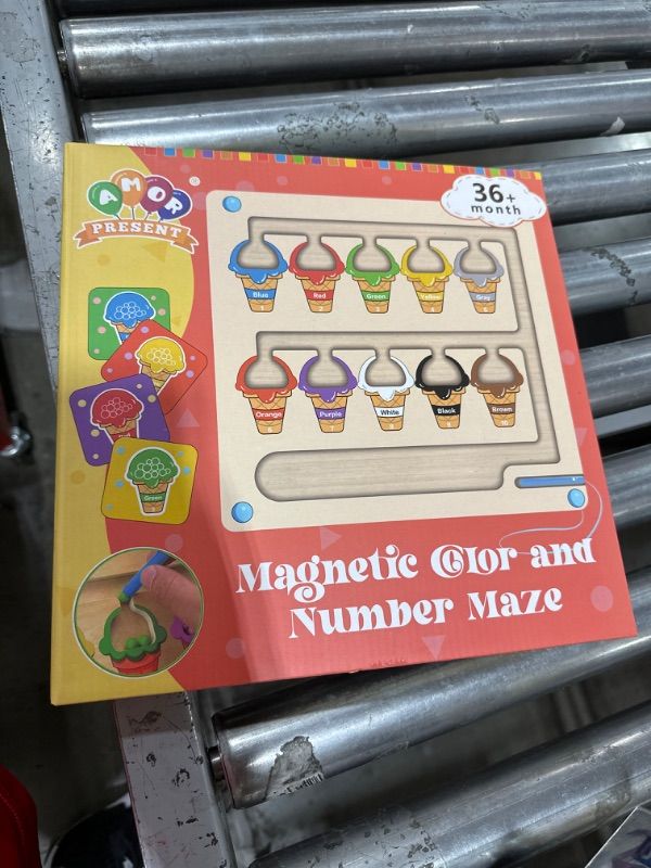 Photo 1 of AMOR PRESENT Magnetic Color and Number Maze, Montessori Wooden Color Matching Learning Counting Puzzle Board Magnetic Ice Cream Toy for Toddler Kids