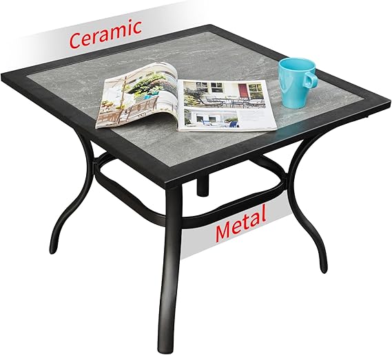 Photo 1 of 27" Outdoor Side Table, Small Patio Coffee Tables for 2, All Weather Metal Frame & Ceramic Tile Tabletop Bar Table for Balcony, Backyard, Garden and Poolside - Dimgray