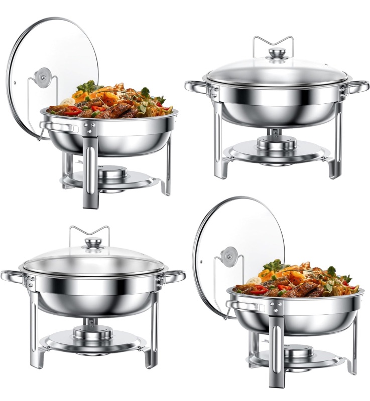 Photo 1 of Chafing Dishes for Buffet Set: Chafers for Catering - Round Chafing Dish Buffet Set with Lids | Chafers and Buffet Warmers Sets | Serving Food Warmer | Chafers Servers Sets