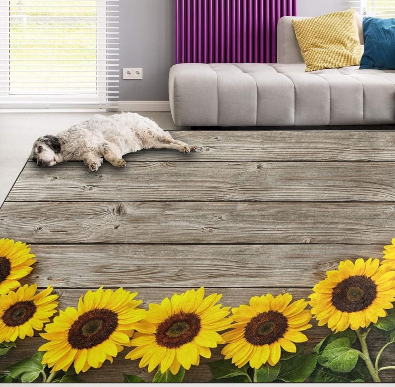 Photo 1 of Autumn Sunflower on Wooden Area Rug Rugs for Living Room Bedroom 4x5ft