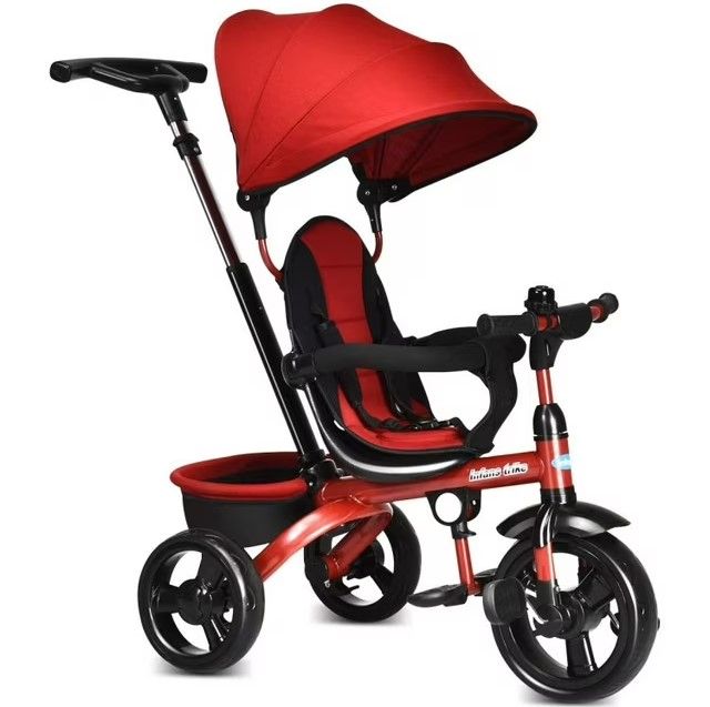 Photo 1 of 4-in-1 Kids Tricycle with Adjustable Push Handle-Red, Compact Stroller for Infant & Toddler