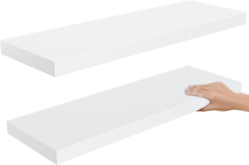 Photo 1 of Amada HOMEFURNISHING Floating Shelves Large, 24 x 7 Inch Wall Shelves for Bathroom, Bedroom, Kitchen, Shelves for Wall Decor Set of 2, White - AMFS06
