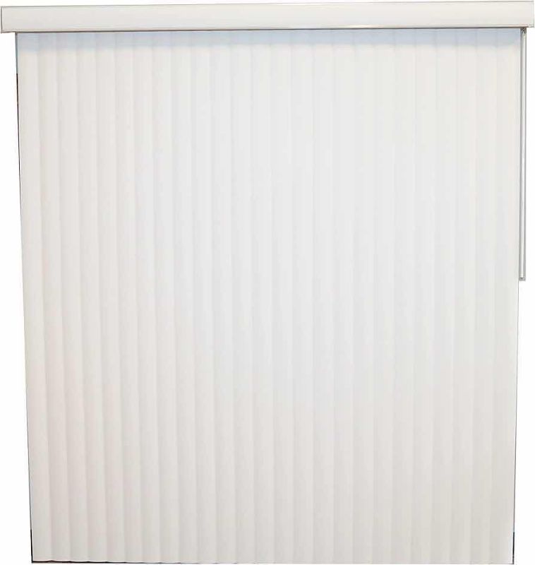 Photo 1 of A BETTER BLIND SMOOTH WHITE FINISH 2” CURVED PVC VERTICAL BLINDS W WAND SYSTEM CONTROL (SET OF 2) 106” X 96”