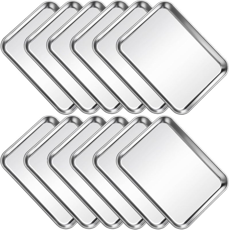 Photo 1 of 12Pcs Stainless Steel Baking Sheet Pan Set, Cookie Sheet Metal Baking Pan Oven Tray, Cooking Baking Sheet for Toaster Oven, Easy Clean, Dishwasher Safe, 9 x 7 x 1 Inch
