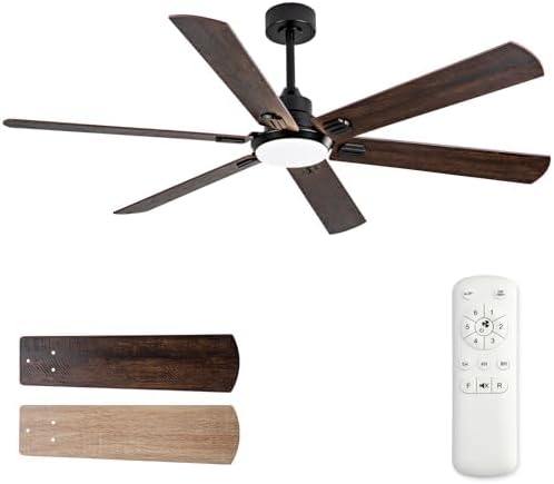 Photo 1 of 60 Inch Ceiling Fans with Lights,6 Speed Remote Control,Black Ceiling Fan with Lights,Reversible DC Motor,5 Wooden Blades, 3 Color Led Light,Outdoor Fans for Patios,Indoor for Bedroom