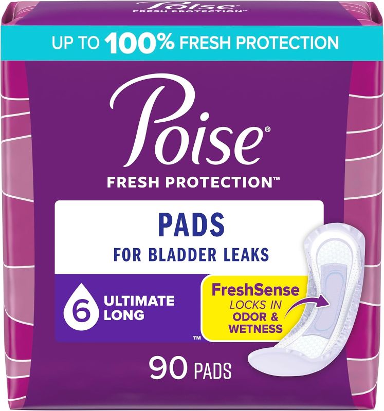 Photo 1 of 
Poise Incontinence Pads & Postpartum Incontinence Pads, 6 Drop Ultimate Absorbency, Long Length, 90 Count, Packaging May Vary
Size:Long Length