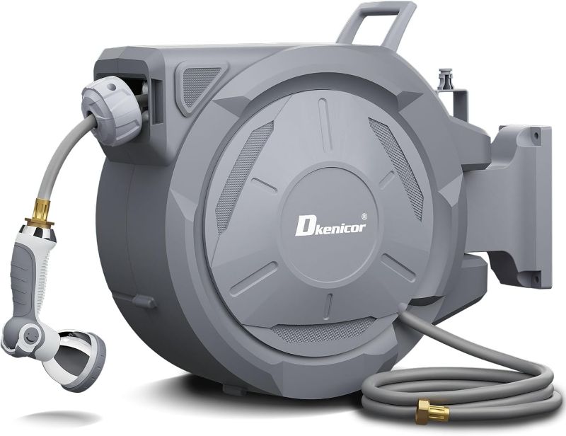 Photo 1 of 1/2" x 110 ft Retractable Hose Reel, Heavy Duty Retractable Garden Hose Reel Wall Mounted with 10-Pattern Hose Nozzle/Any Length Lock/Slow Return System/180°Swivel Bracket
Brand: Dkenicor