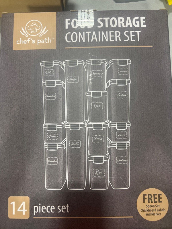 Photo 1 of Airtight Food Storage Container Set - 14 Piece, Kitchen & Pantry Organization, BPA-Free, Plastic Canisters with Durable Lids Ideal for Cereal, Flour & Sugar - Labels, Marker & Spoon Set Clear