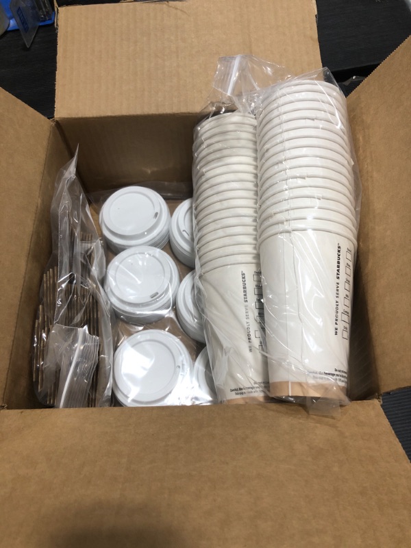 Photo 2 of [Pack of 50 Each] 16 oz Disposable To Go Paper Coffee Cups with Sleeves and Lids. Hot Beverage cups for Coffee, Tea, Water or Juice. In TiendaStore Packaging
