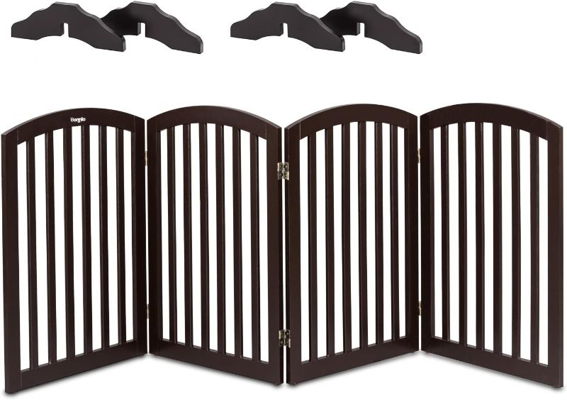 Photo 1 of 30'' Tall Free Standing Pet Gate for Dogs, 81” Wide Dog Gates for The House, Doorways & Stairs, Dog Fence Indoor Puppy Gate with 4 Foot Supporters, 4 Panel Doggie Gate, Espresso