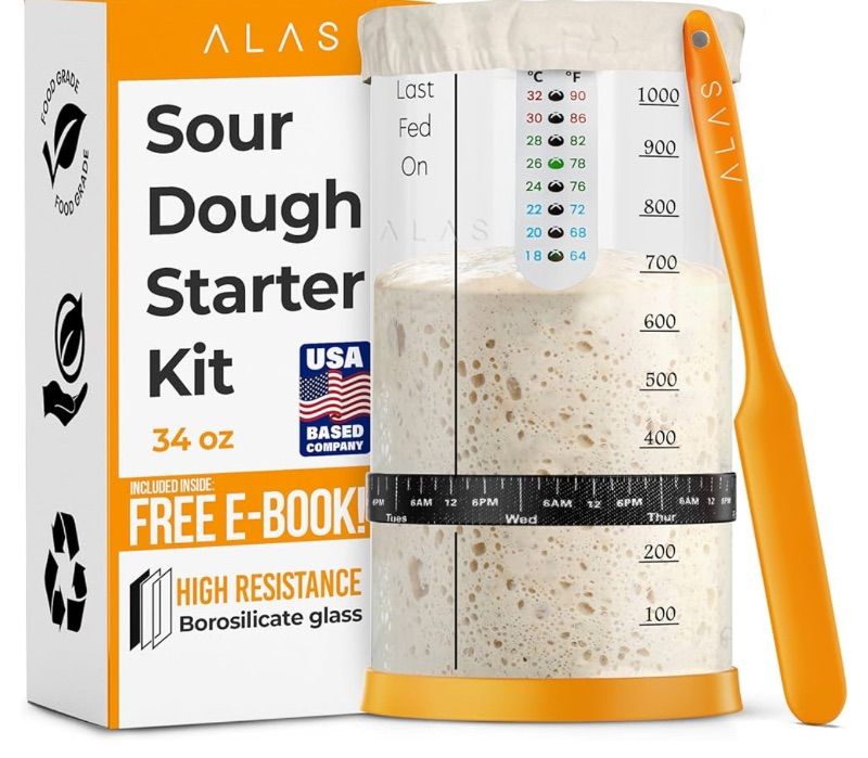 Photo 1 of Alas Sourdough Starter Kit, Pro 34 OZ Sourdough Starter Jar, Sourdough Jar, Sourdough Starter Jar Glass, Sour Dough, Premium Starter Jar, Sourdough Supplies.