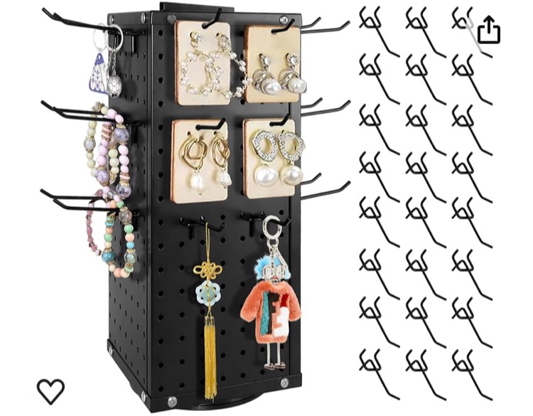 Photo 1 of 24 Hooks Rotating Pegboard Display Stand,Metal Spinning Peg Board Display Keychain Bracelet Jewelry Earring Holder Display Stand Countertop Retail Display Rack for Vendors Craft Shows Black