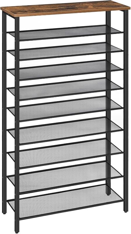 Photo 1 of 10-Tier Shoe Rack, Shoe Organizer for Entryway, Large Capacity Shoe Shelf, for 36-40 Pairs of Shoes, Stable Sturdy, Shoe Storage with 9 Metal Mesh Shelves, Rustic Brown SRHR1101Z
