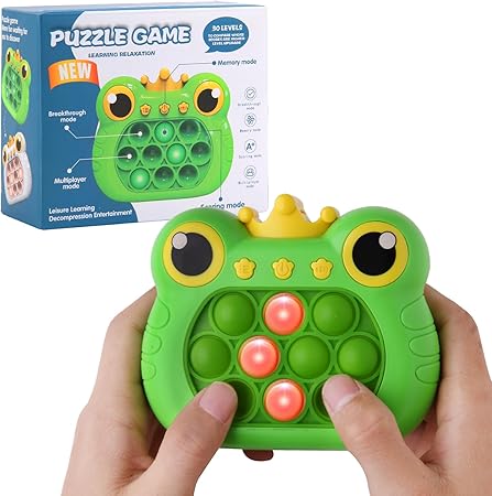 Photo 1 of 2 pack Pop Fidget Toys Handheld Game for Teens, Push Bubble Light up Puzzle Game Machine & Best Gifts for Kids, Quick Push Games Educational Sensory Toys, Stress Relief Party Favors Toy Age 3-12… (Frog-G)
