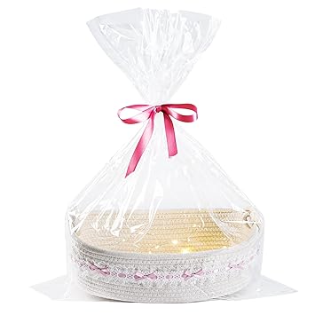 Photo 1 of Baby Gift Basket with Gift Bags Baskets for Gifts Empty Includes LED Lights Baskets for Organizing Small Woven Storage Basket for Gifting Dog Toy Basket Bins for Toy Organizer-Beige