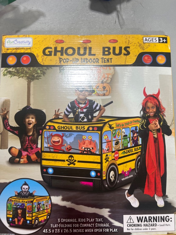 Photo 2 of ArtCreativity Ghoul School Bus Pop Up Tent, Halloween Tent for Kids with a Carry Bag, Halloween Pop Up Playhouse Tent for Hours of Fun, Great Indoor Halloween Decorations Halloween Ghoul Bus