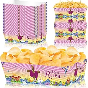 Photo 1 of 20Pcs Happy Easter He is Risen Paper Snack Trays Party Supplies Happy Easter Food Trays Theme Decoration Popcorn Paperboard Holder for Happy Easter He is Risen Party Decorations
