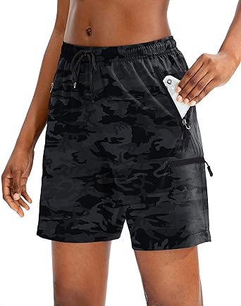 Photo 1 of SANTINY Women's Golf Shorts with Pockets Lightweight Quick Dry Outdoor Hiking Shorts for Women Casual Summer 5 Inch X-Small Black Camo