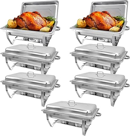 Photo 1 of 7 Pack Stainless Steel Chafing Dishes 8 Quart Full Size Chafing Dish Buffet Set Silver Rectangular Catering Chafer Warmer for Buffet Banquet Party Catering Supplies
