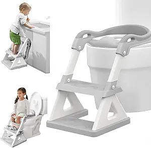 Photo 1 of 2 in 1 Toilet Potty Training Seat with Step Stool Ladder, Adjustable Step & Seat Height Potty Seats with Anti-Slip Pads Ladder for Toddlers Boys Girls, Triangle Ultimate Stability Toddler Toilet Seat