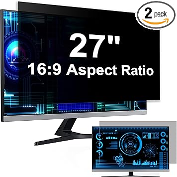 Photo 1 of [2 Pack] Computer Privacy Screen 27 Inch for 16:9 Widescreen Monitor, Removable Eye Protection Anti Glare Blue Light Filter, Anti Scratch Computer Monitor Privacy Shield 27 In