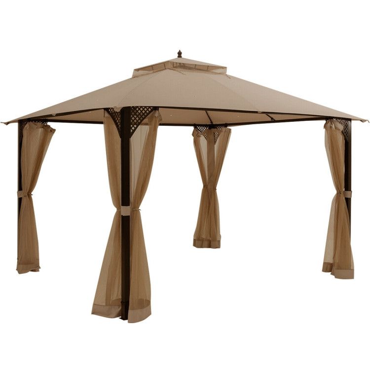 Photo 1 of 12 x 10 Feet Outdoor Double Top Patio Gazebo with Netting
