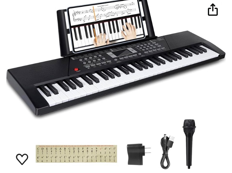 Photo 1 of 61 Keys Keyboard Piano,Electric Digital Piano,with Built-In Speaker Microphone,Piano Note Stickers,Sheet Music Stand and Power Supply,Portable Keyboard Piano for Beginners Girls Boys