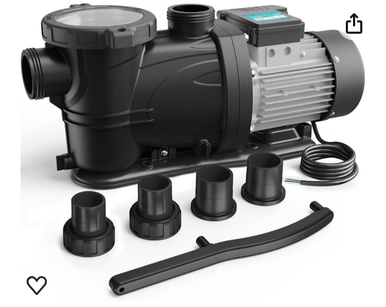 Photo 1 of 3 HP Pool Pump, 8964GPH, 220V, 2 Adapters, Powerful In/Above Ground Self Primming Swimming Pool Pumps with Filter Basket