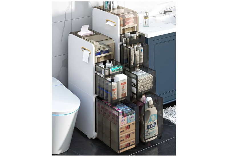 Photo 1 of 3-Tiers Narrow Storage Cabinet,Sleek Free Standing Toilet Paper Holder,Small Bathroom Floor Cabinet,Slim Plastic Drawer ,Multifunctional Organizer for Kitchen Bedroom Laundry Room,etc